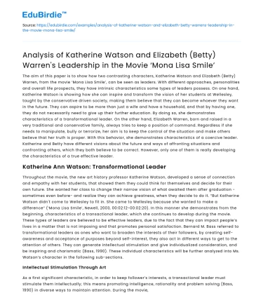 Leadership Analysis in ‘Mona Lisa Smile’ film