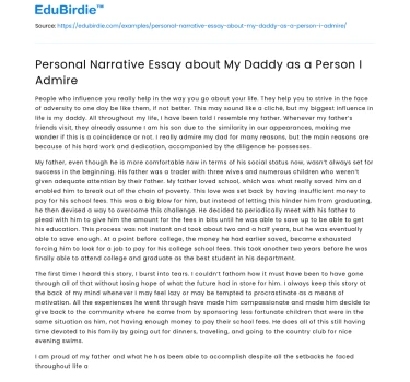 Personal Narrative Essay about My Daddy as a Person I Admire