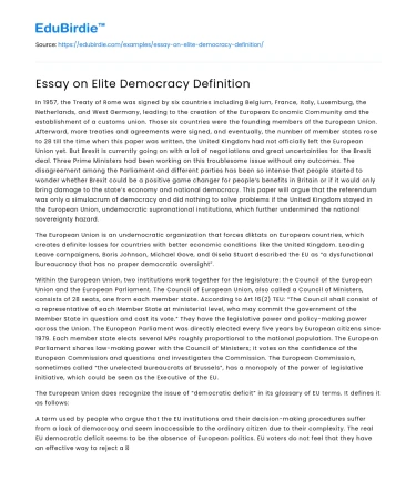 Essay on Elite Democracy Definition