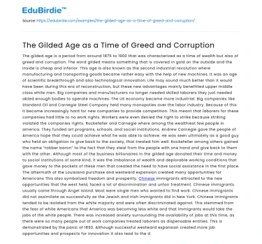 The Gilded Age as a Time of Greed and Corruption