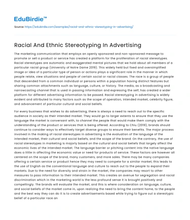 Racial And Ethnic Stereotyping In Advertising