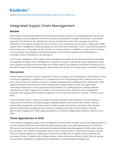 Integrated Supply Chain Management