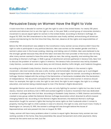 Persuasive Essay on Women Have the Right to Vote