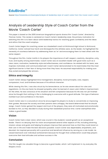 Analysis of Leadership Style of Coach Carter from the Movie ‘Coach Carter’