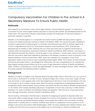 Necessary pre-school vaccinations for children ensure public health