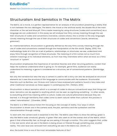 Structuralism And Semiotics In The Matrix