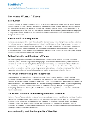 ‘No Name Woman’: Essay