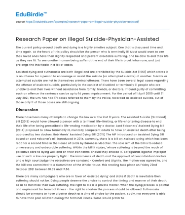 Research Paper on Illegal Suicide-Physician-Assisted