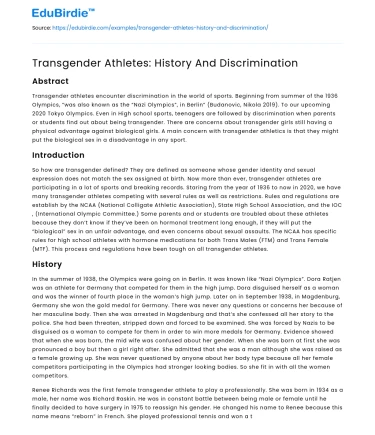 Transgender Athletes: History And Discrimination