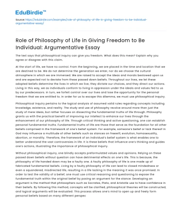 Philosophy of Life’s Role in Individual Freedom
