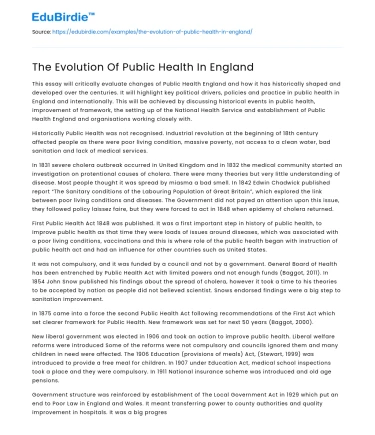 The Evolution Of Public Health In England