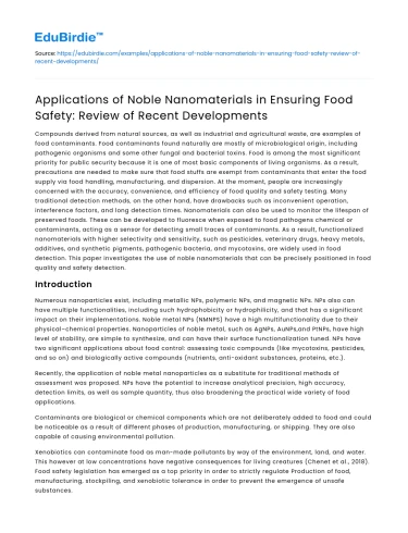 Noble Nanomaterials for Food Safety: Recent Developments