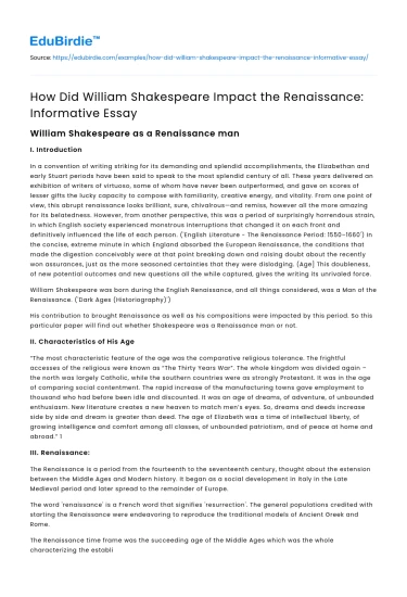 How Did William Shakespeare Impact the Renaissance: Informative Essay