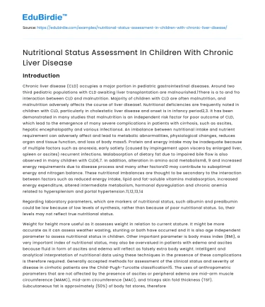 Nutritional Status Assessment In Children With Chronic Liver Disease