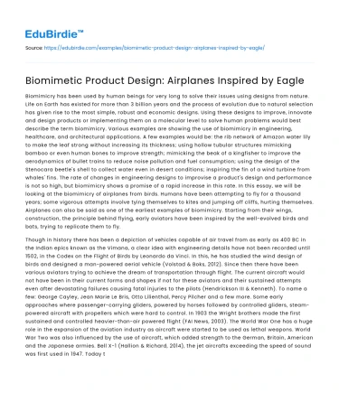 Biomimetic Product Design: Airplanes Inspired by Eagle