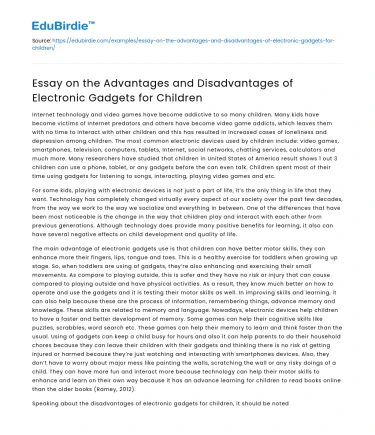 Advantages and Disadvantages of Electronic Gadgets for Kids