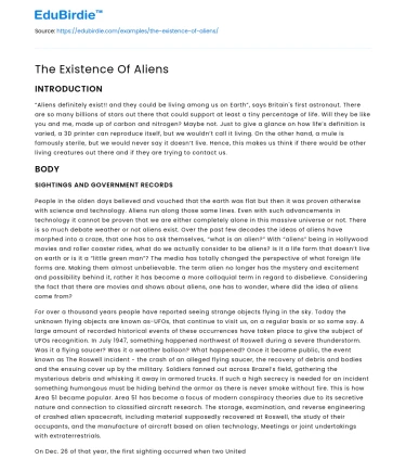 The Existence Of Aliens