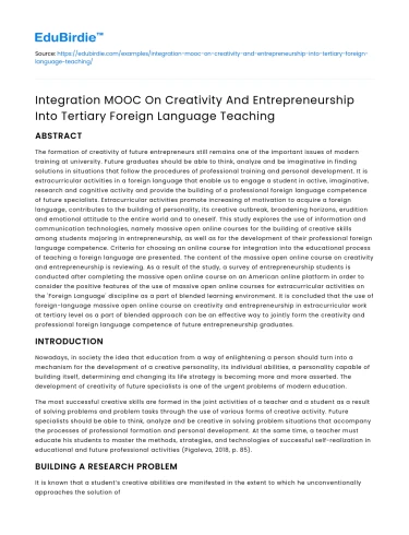 Integrating Creativity & Entrepreneurship in FL Teaching