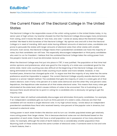 The Current Flaws of The Electoral College in The United States