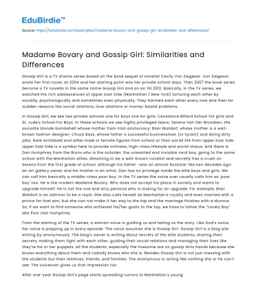 Parallels Between Madame Bovary and Gossip Girl