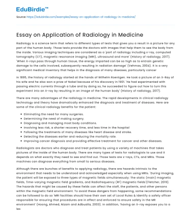 Essay on Application of Radiology in Medicine