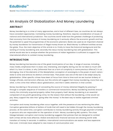 An Analysis Of Globalization And Money Laundering