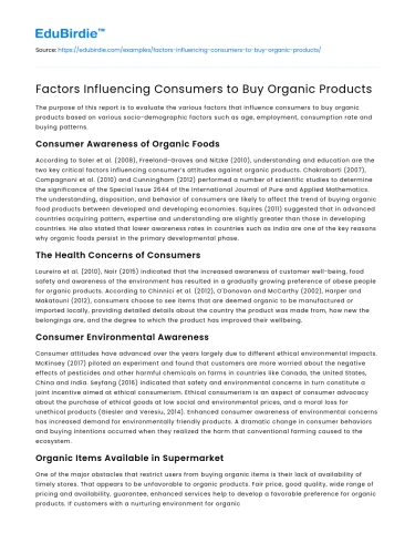 Factors Influencing Consumers to Buy Organic Products