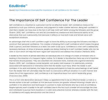 The Importance Of Self Confidence For The Leader