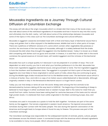 Cultural Journey: Moussaka Ingredients in Columbian Exchange