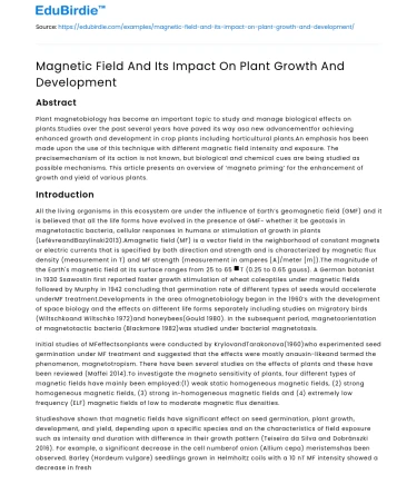 Magnetic Field And Its Impact On Plant Growth And Development