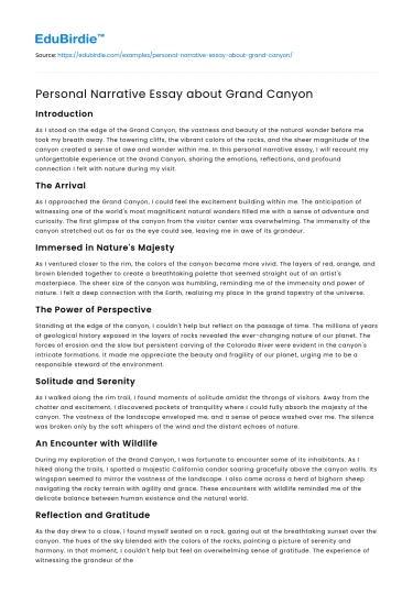 Personal Narrative Essay about Grand Canyon