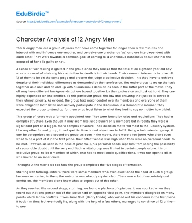 Character Analysis of 12 Angry Men