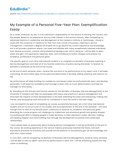 My Example of a Personal Five-Year Plan: Exemplification Essay