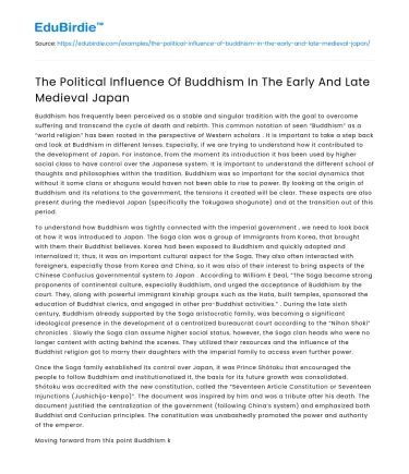 The Political Influence Of Buddhism In The Early And Late Medieval Japan