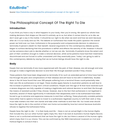 The Philosophical Concept Of The Right To Die