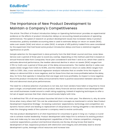 New Product Development: Key to Company Competitiveness