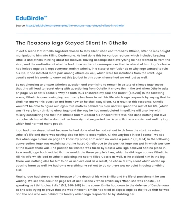The Reasons Iago Stayed Silent in Othello