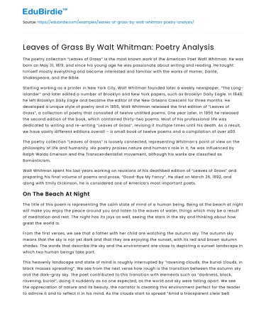 Leaves of Grass By Walt Whitman: Poetry Analysis