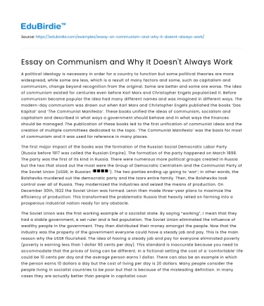 Essay on Communism and Why It Doesn’t Always Work