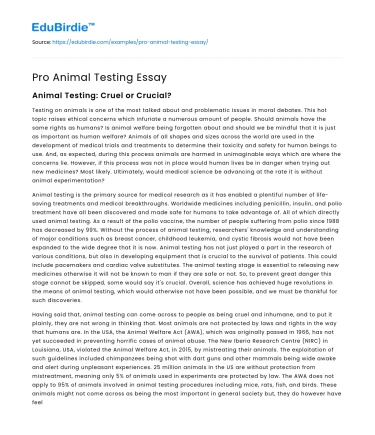 Pro Animal Testing Essay