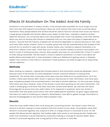 Effects Of Alcoholism On The Addict And His Family