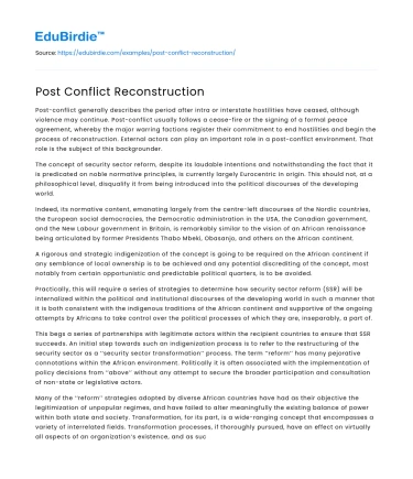 Post Conflict Reconstruction