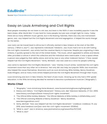 Essay on Louis Armstrong and Civil Rights