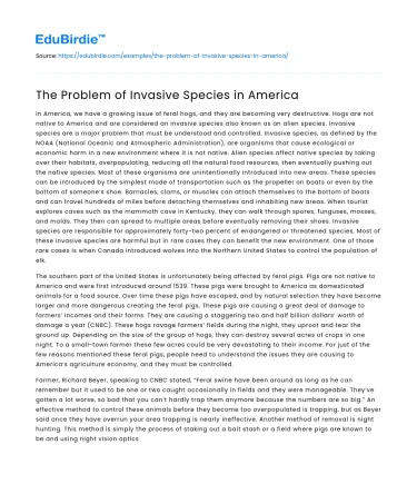 The Problem of Invasive Species in America