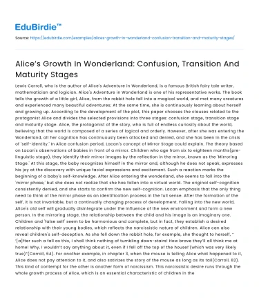 Alice’s Growth In Wonderland: Confusion, Transition And Maturity Stages