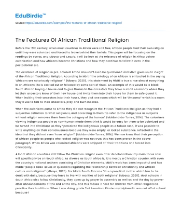 The Features Of African Traditional Religion