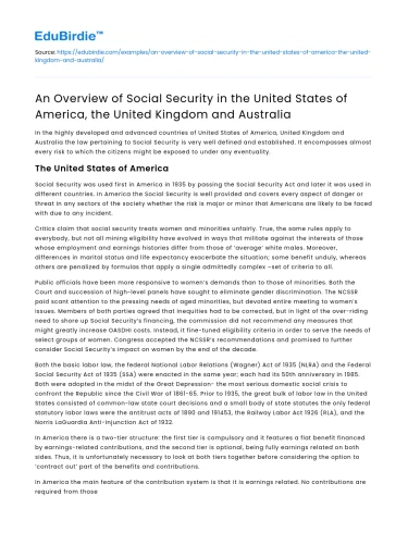 Comparative Analysis of Social Security Systems