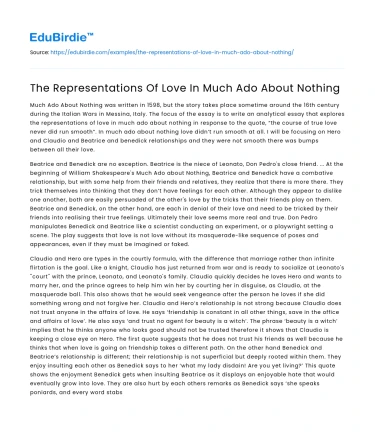 The Representations Of Love In Much Ado About Nothing