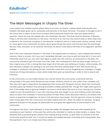 The Main Messages In Utopia The Giver