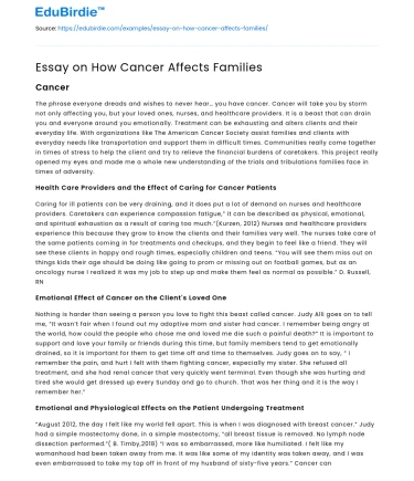 Essay on How Cancer Affects Families